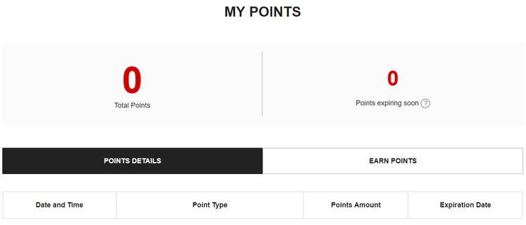 eCommerce loyalty program - my points view