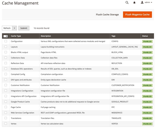 Enable Magento cache management