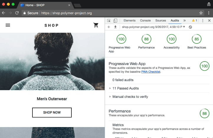 Checking up eCommerce with the Lighthouse tool - lighthouse overview