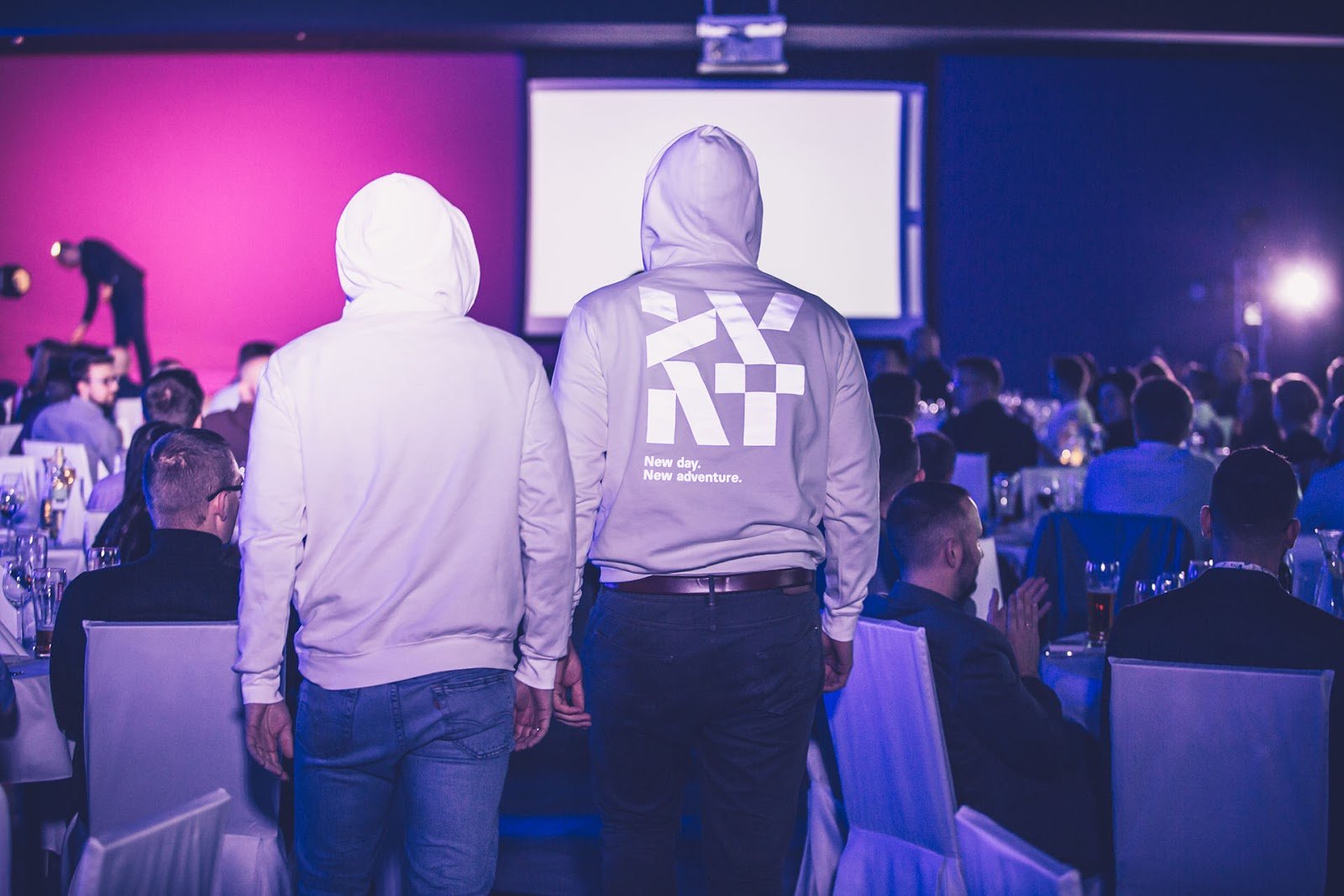 The speakers entering the stage had a special hoodies with the new Divante logo reflecting in the dark, photo: Sławek Przerwa