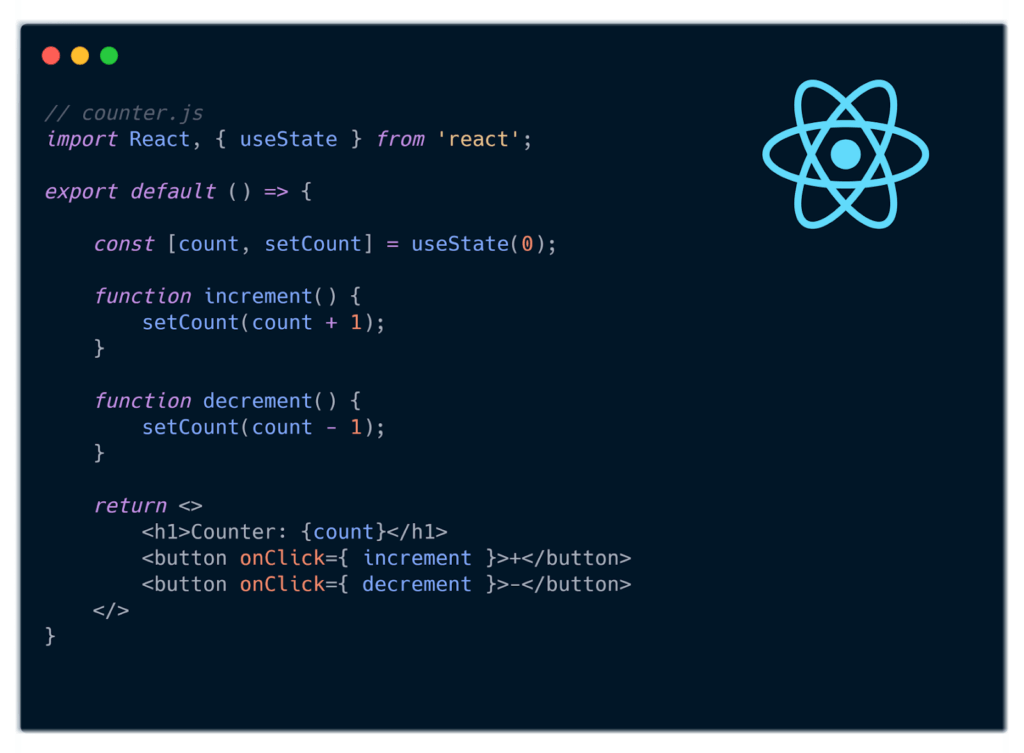 Counter component example in React framework
