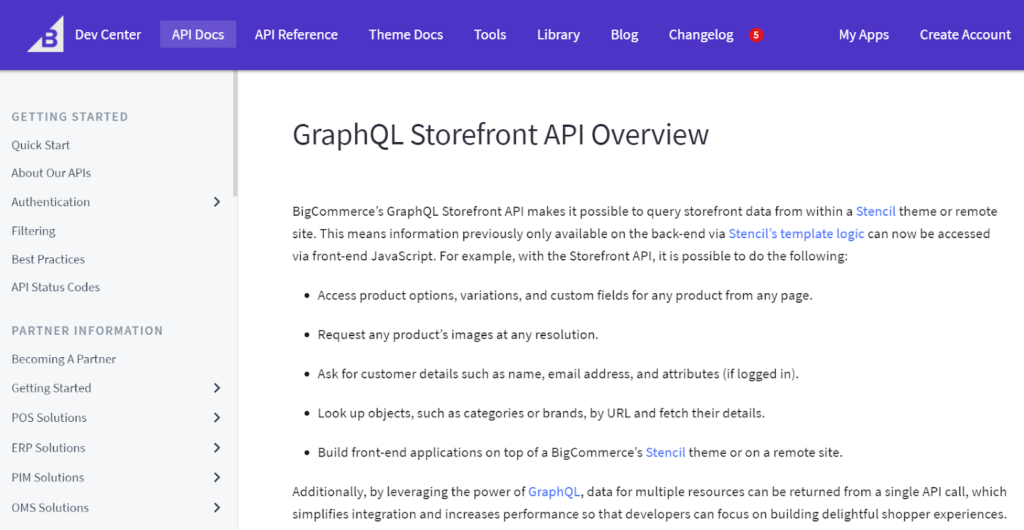 BigCommerce GraphQL API overview page