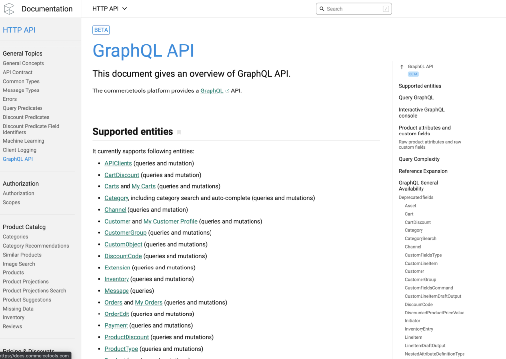 GraphQL API docs from commercetools